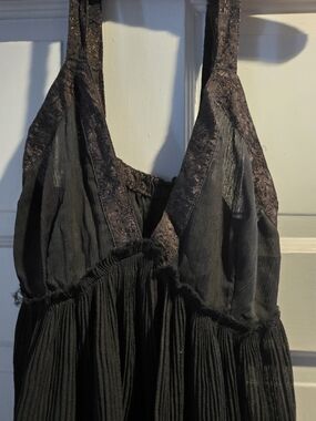 Free People Black Crochet-Trim/sheer like fabric Halter Tank Top